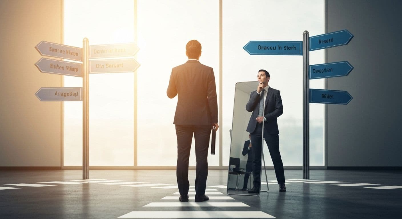 Professional reflecting on career path demonstrating professional self-awareness during career transition