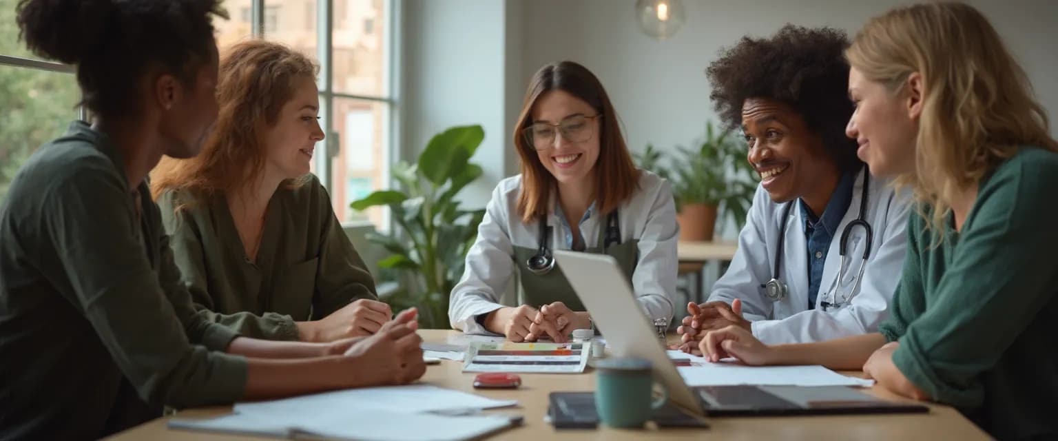 Career paths where people with high EQ thrive showing professionals in crisis negotiation, healthcare, design, mediation and change management