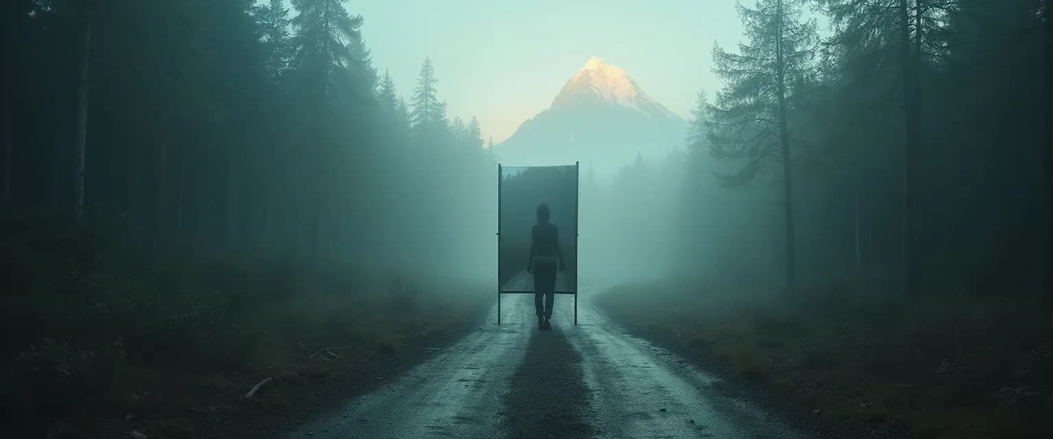 The balance between self-awareness and self-actualization showing a person moving from reflection to action