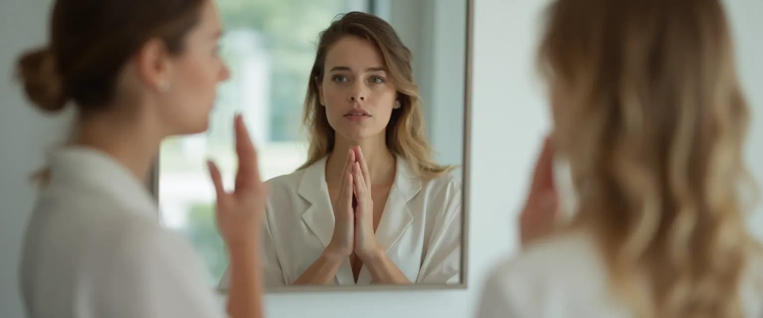 Person demonstrating greater self-awareness through mindful body language observation