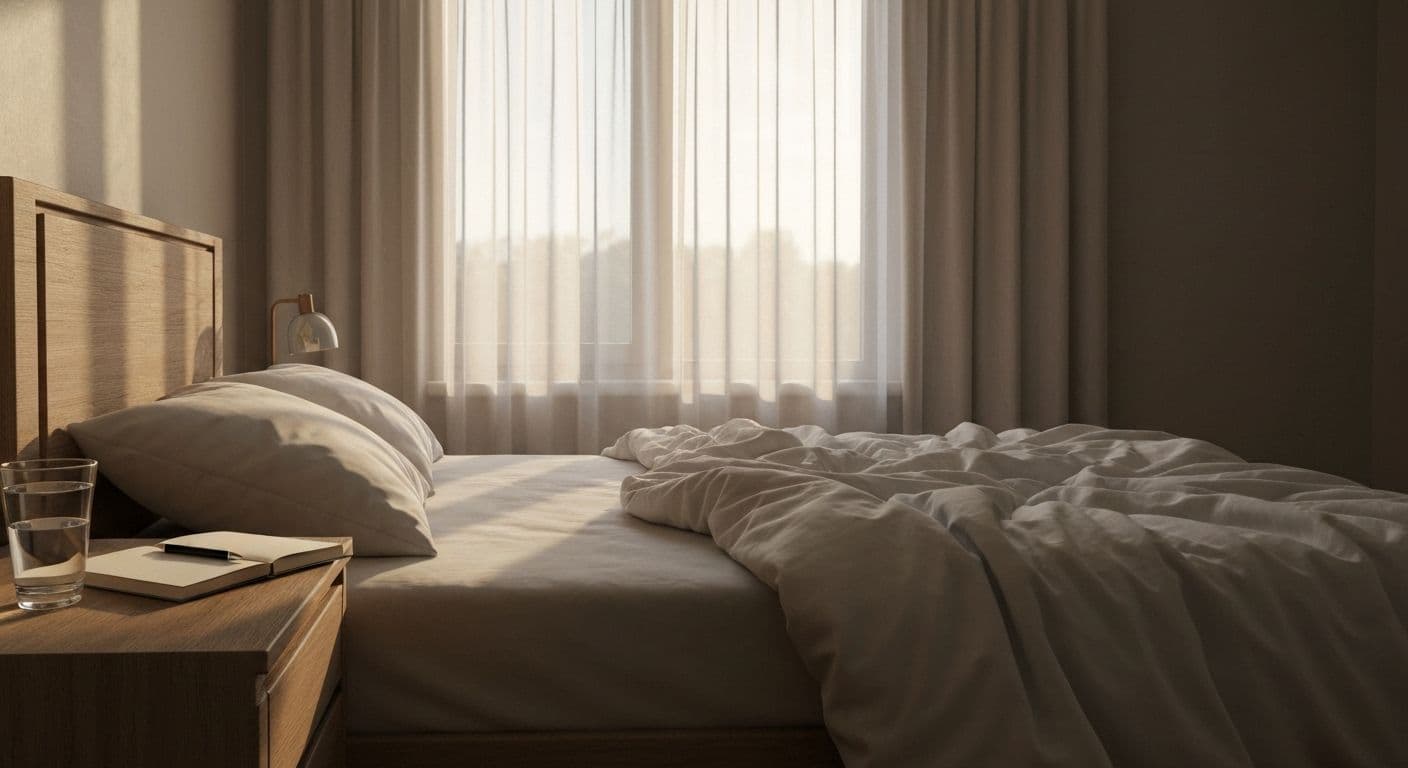 Person establishing healthy sleep routine while coping after a breakup, practicing evening wind-down ritual