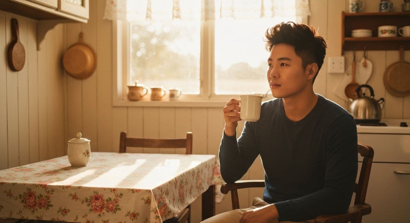 Person creating new morning routine after breakup what to do with coffee and journal