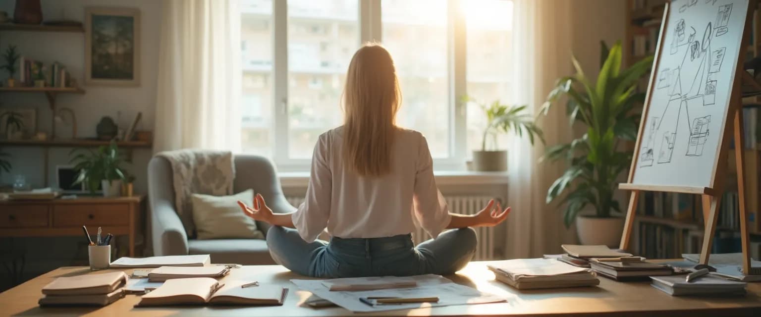 Person practicing the mind management techniques with a calm, focused expression