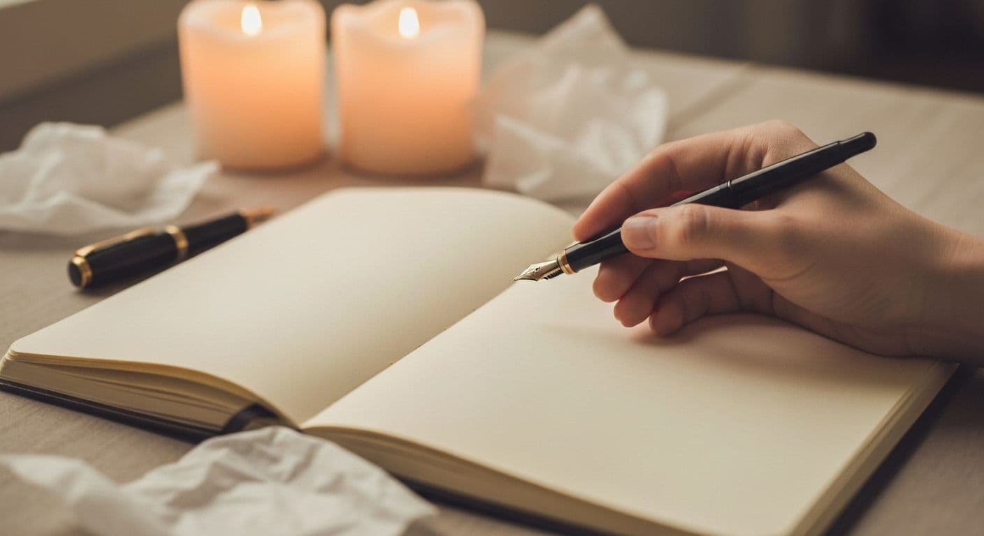 Person holding collection of meaningful images representing grief prompts for processing loss without words