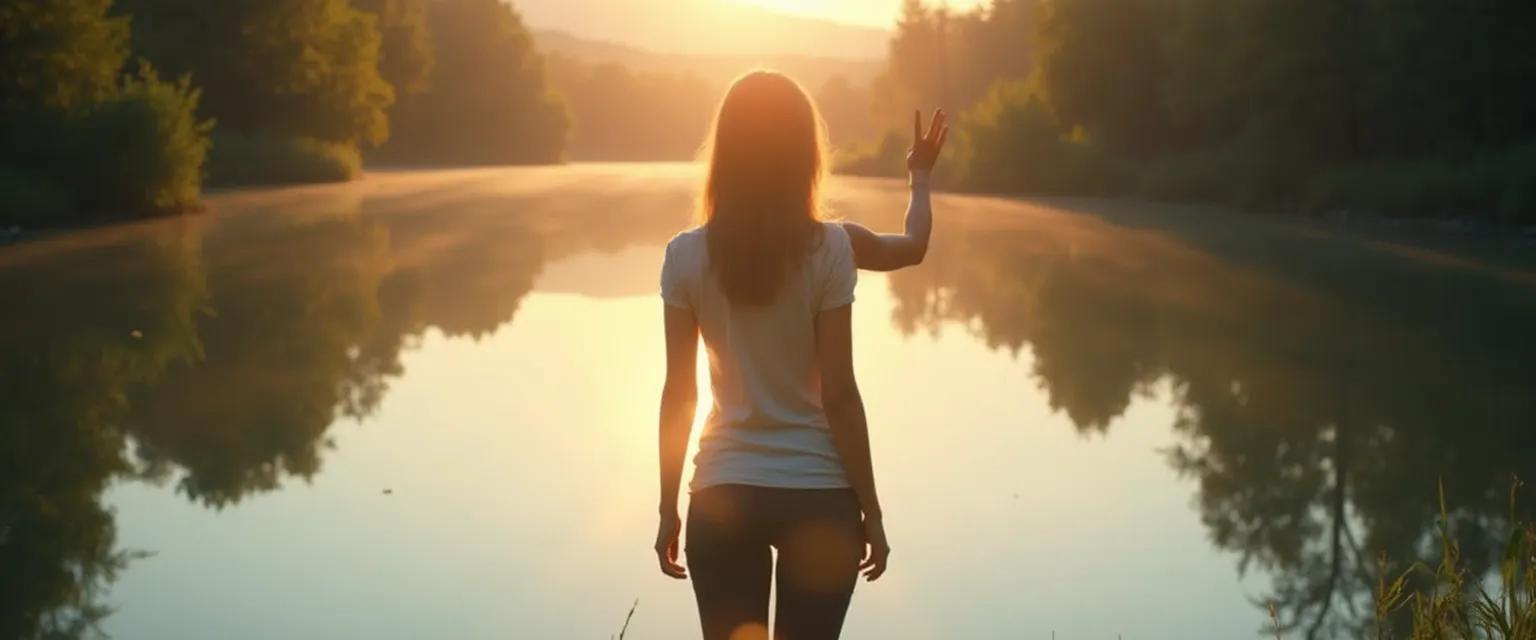 Person practicing self-awareness and self-mastery through mirror moment reflection technique