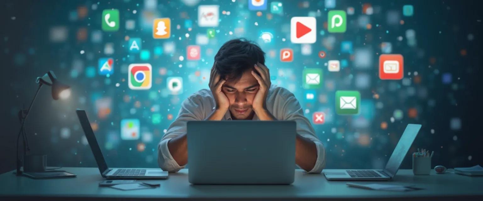 Person choosing the best app to stop procrastinating from multiple productivity apps