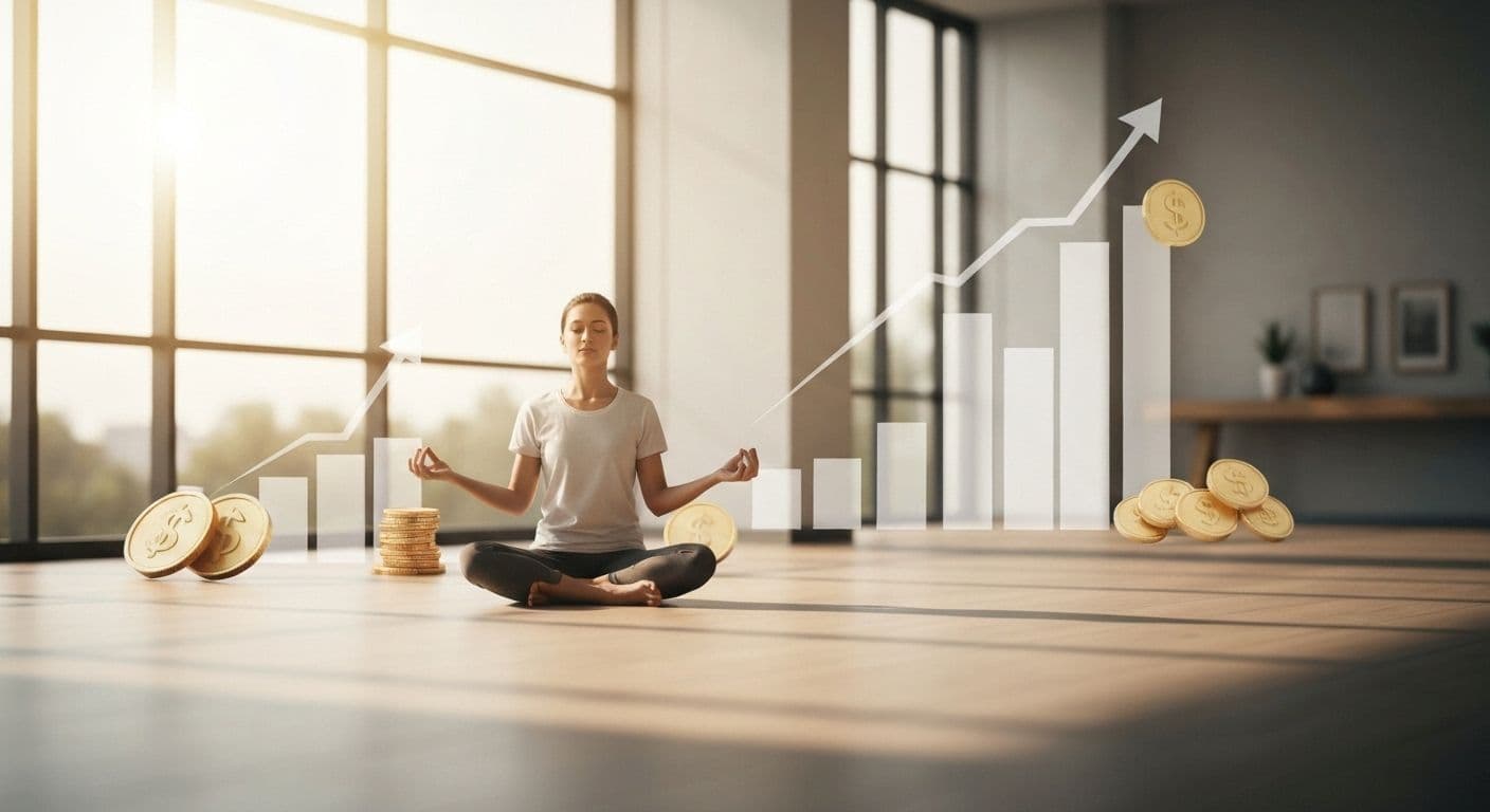Person meditating peacefully while reviewing financial documents, representing how to grow rich with peace of mind