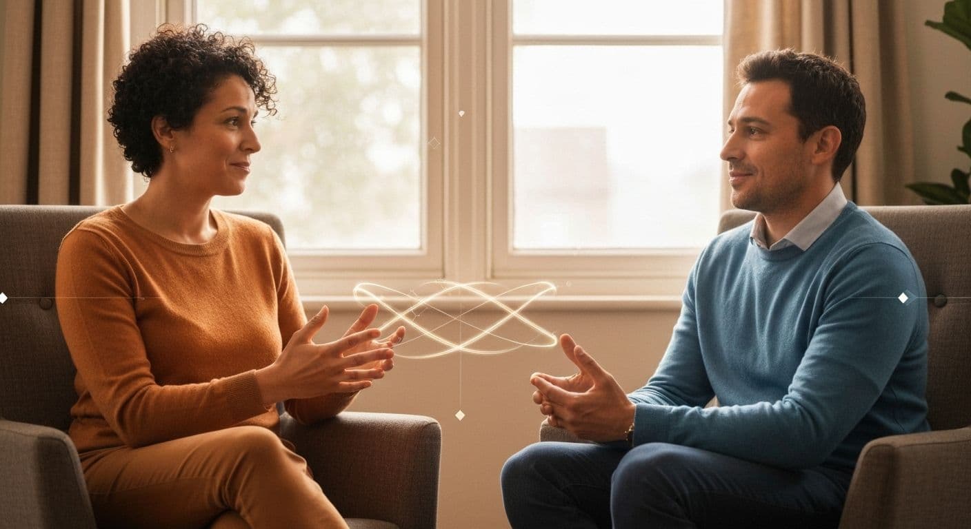 Couple practicing relational self awareness by discussing emotional patterns in their relationship