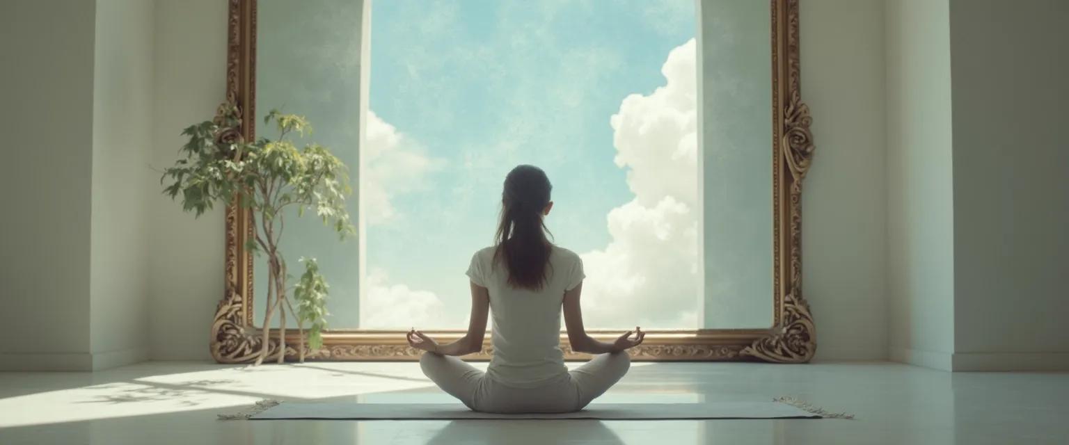 Person practicing mirror meditation for conscious awareness of the self