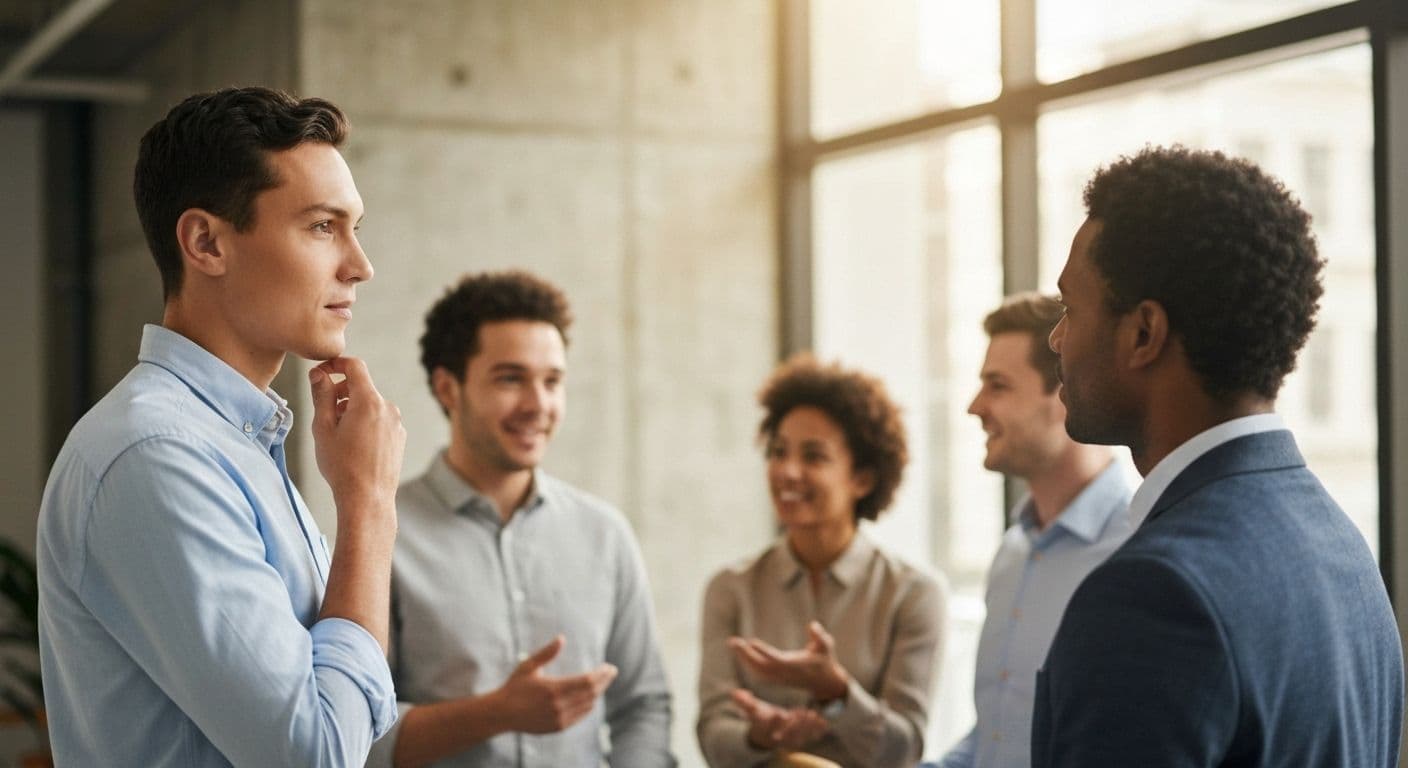 Person demonstrating self awareness and awareness of others while reading social cues in a group conversation