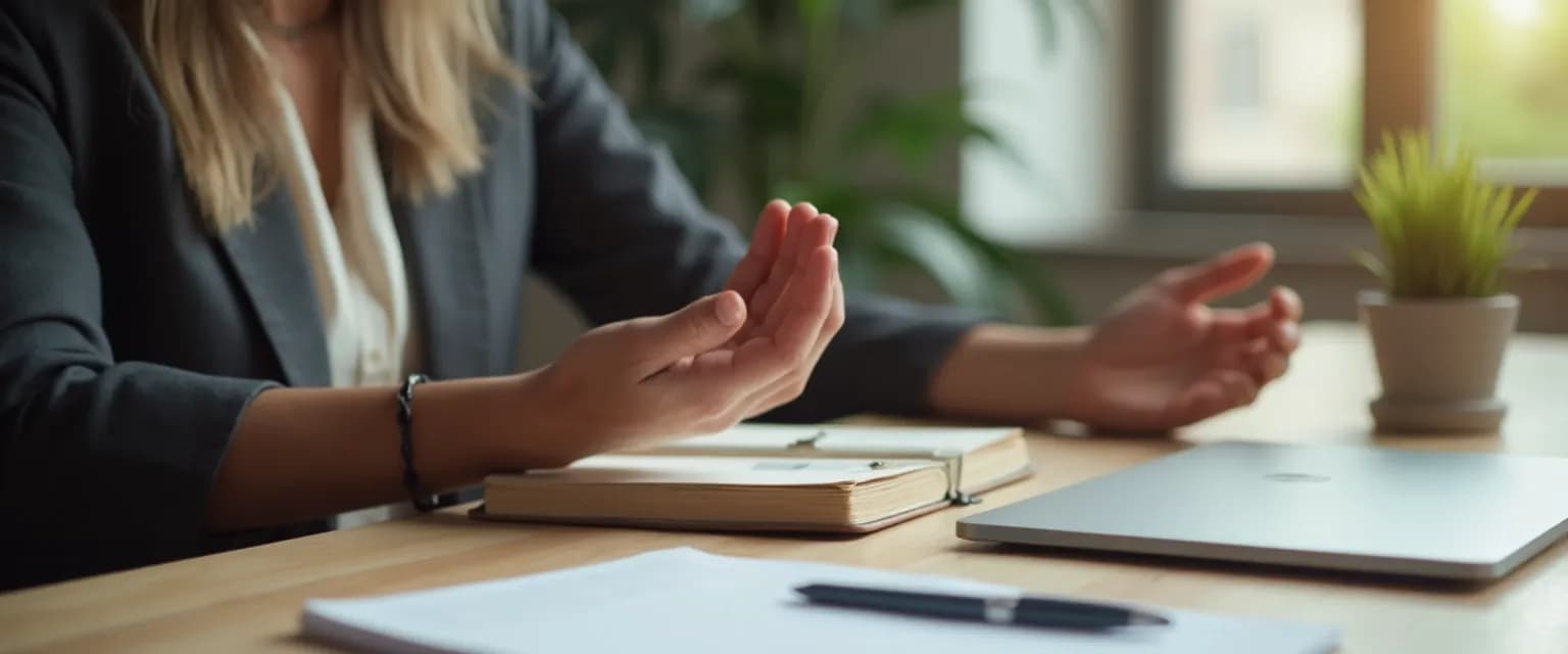 Professional using 5-minute emotional EQ exercise during workday break