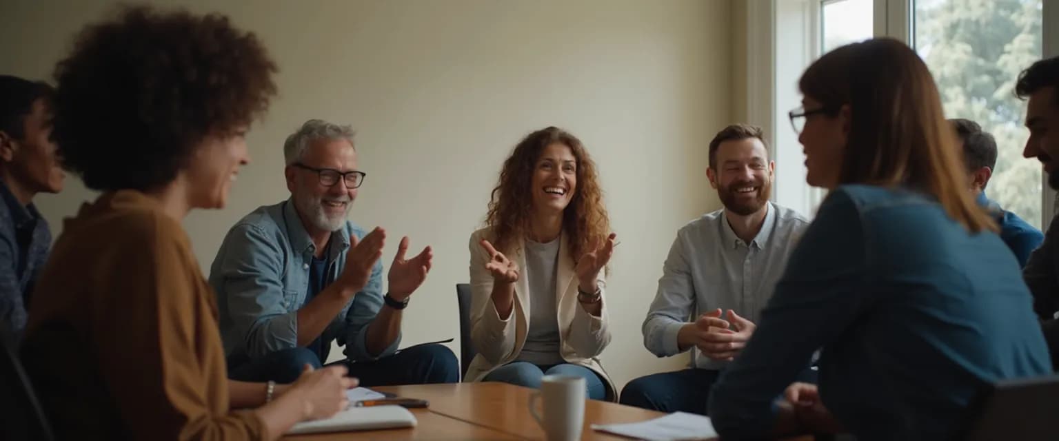 Manager using emotional intelligence training exercises during a team meeting