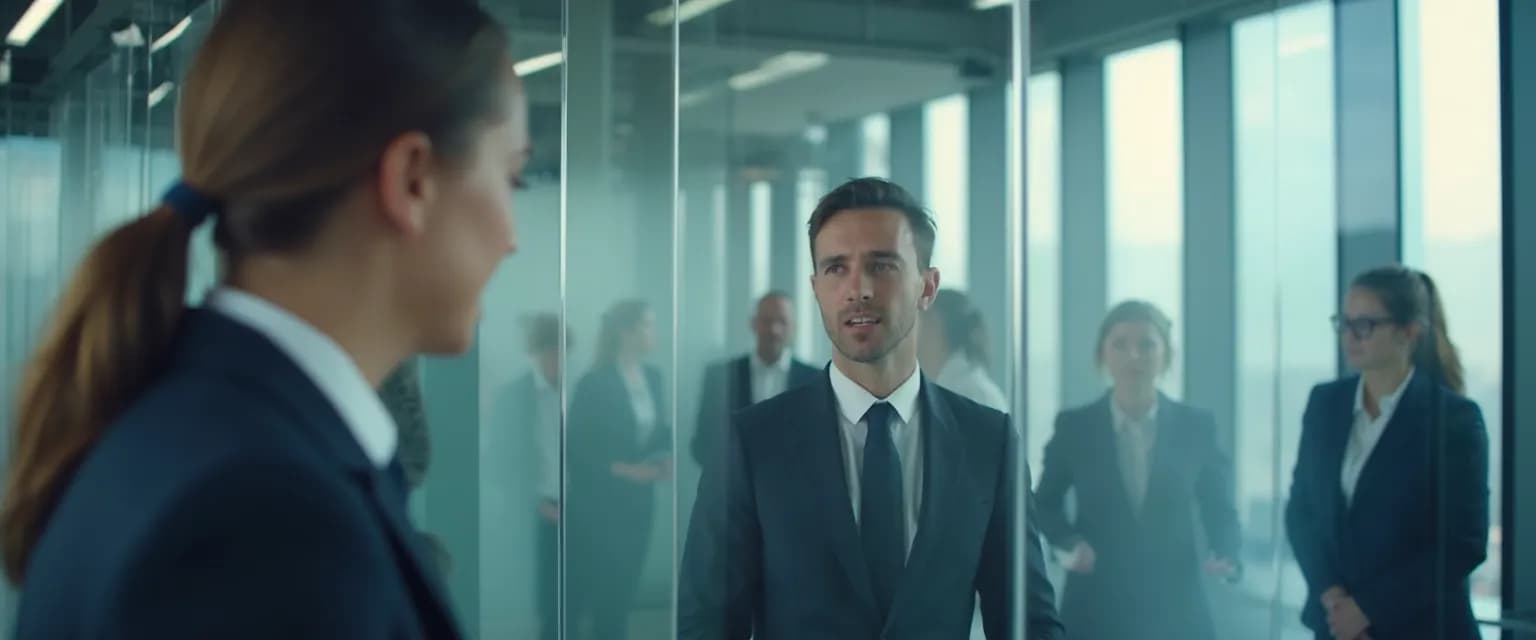 Professional using emotional intelligence, self-awareness, self-management, social awareness and relationship management skills in workplace setting