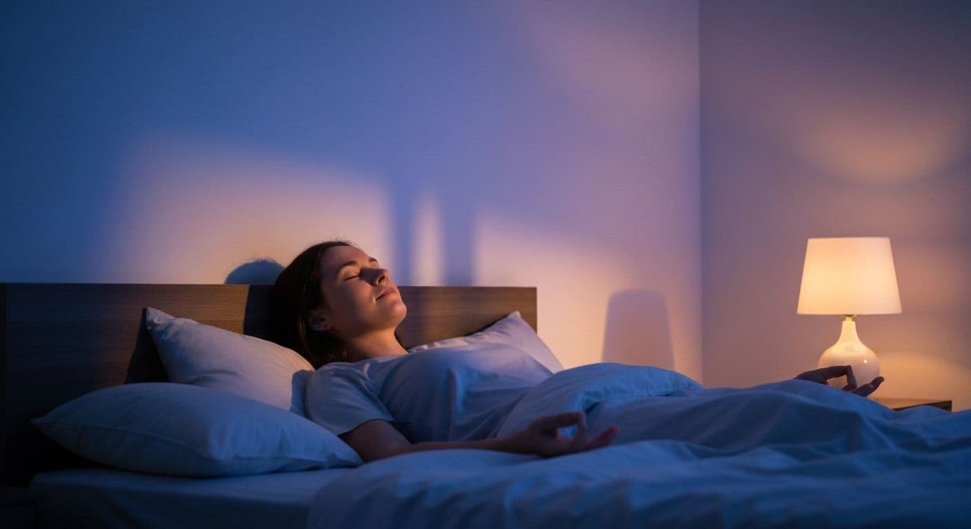 Person practicing Jon Kabat-Zinn mindfulness body scan meditation in bed for better sleep quality