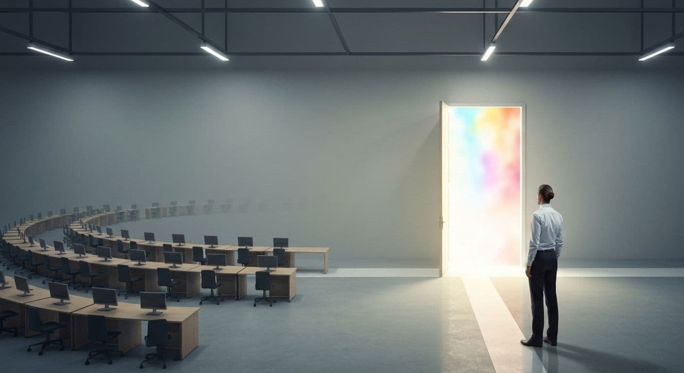 Professional breaking free from closed mindset career loop with open perspective