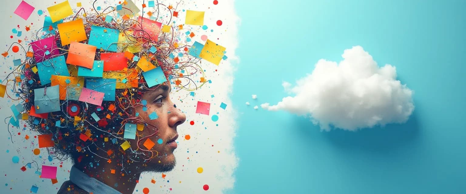 Person experiencing mental clarity after organizing cluttered mind thoughts