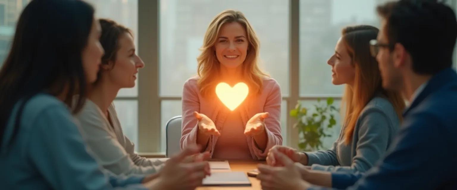 Leader demonstrating emotional intelligence and effective leadership during a team meeting