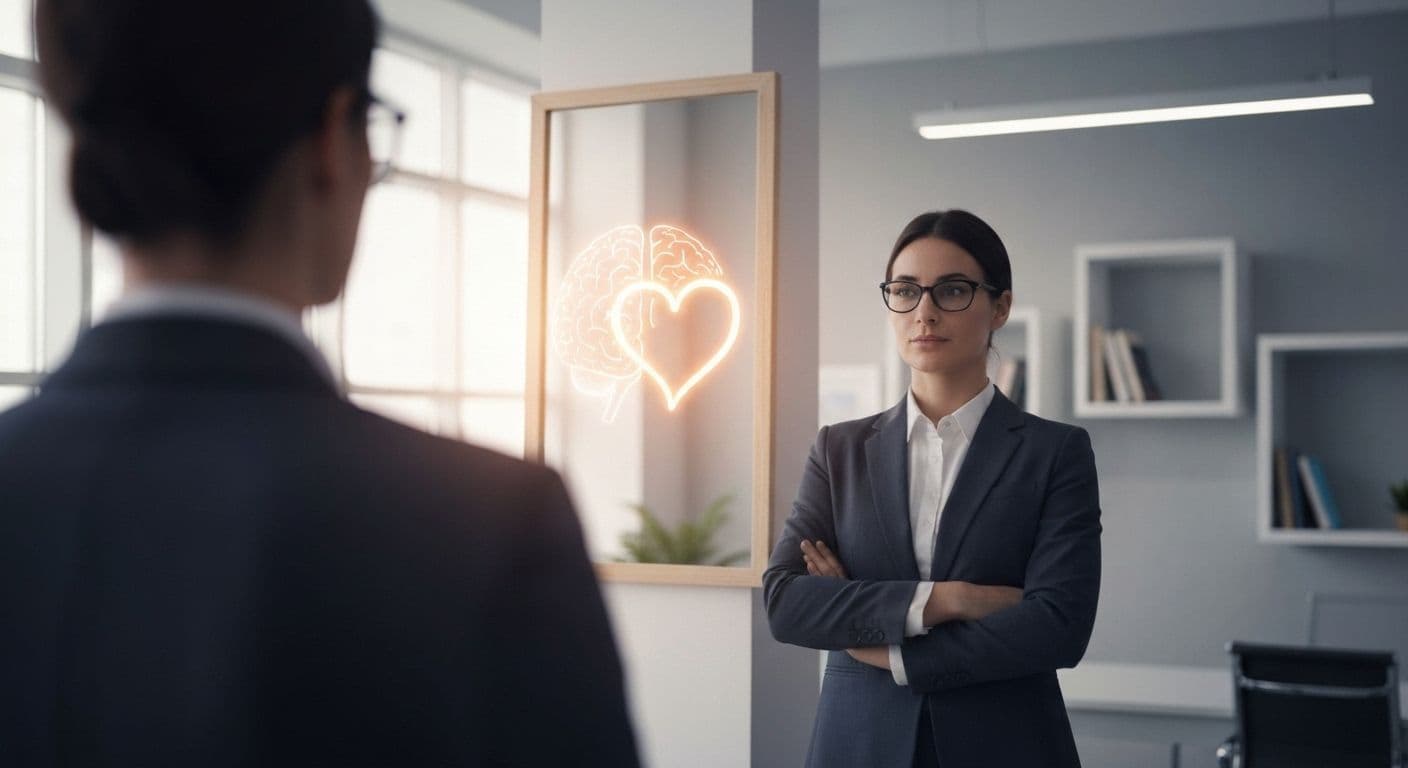 Professional demonstrating mental self-awareness through mindful reflection at work