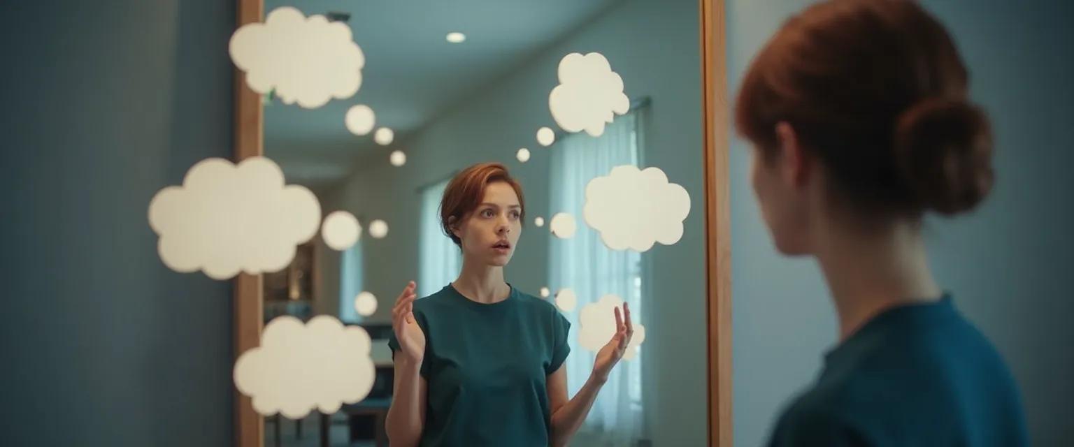 Person learning self-awareness through conscious awareness of their body language signals