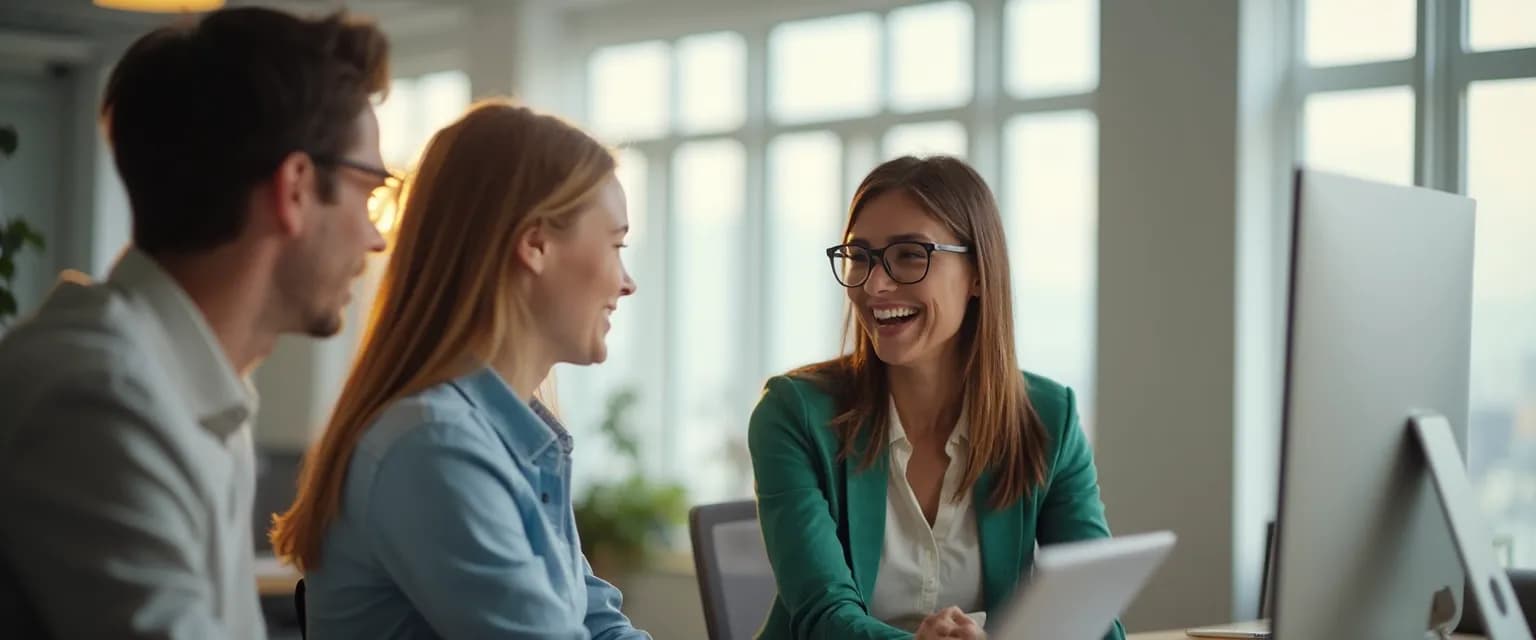 Professionals in natural workplace scenarios that improve EQ through authentic interaction