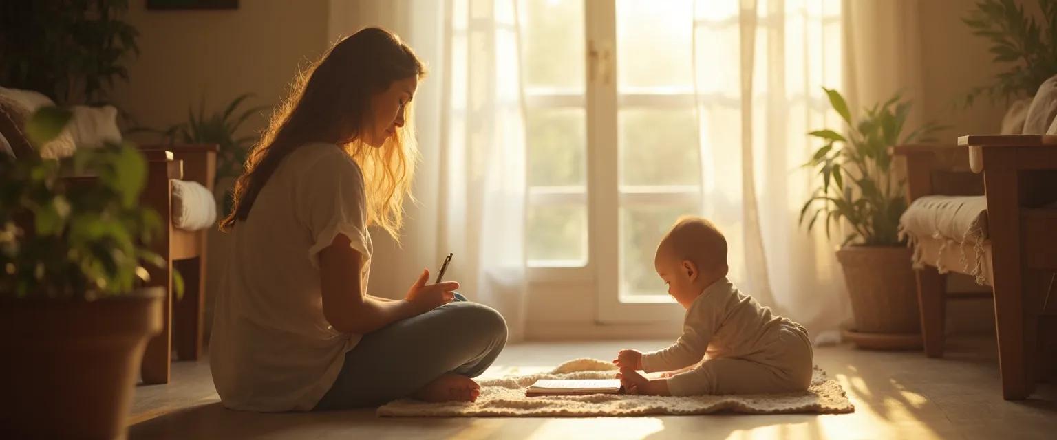 Parent practicing self exploration and self awareness while playing with child