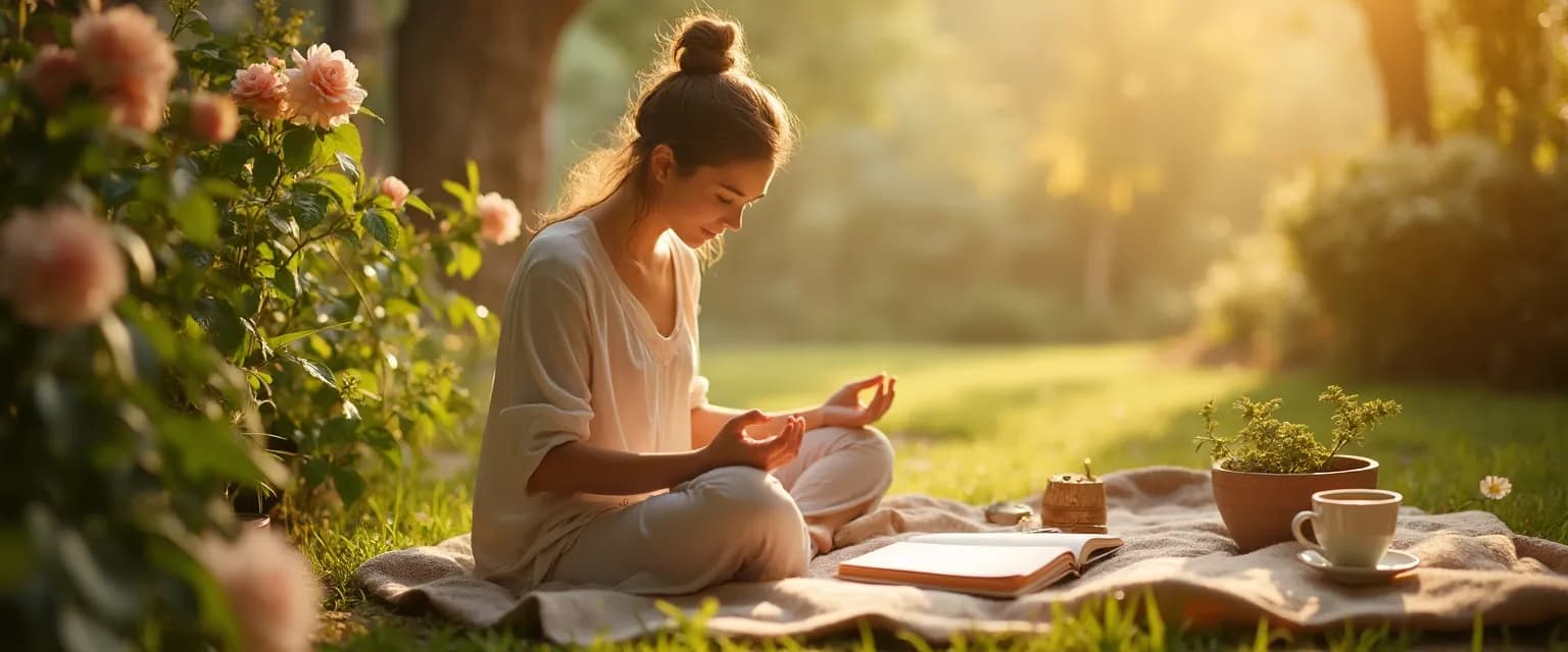 Person practicing daily rituals for happy souls with a peaceful smile