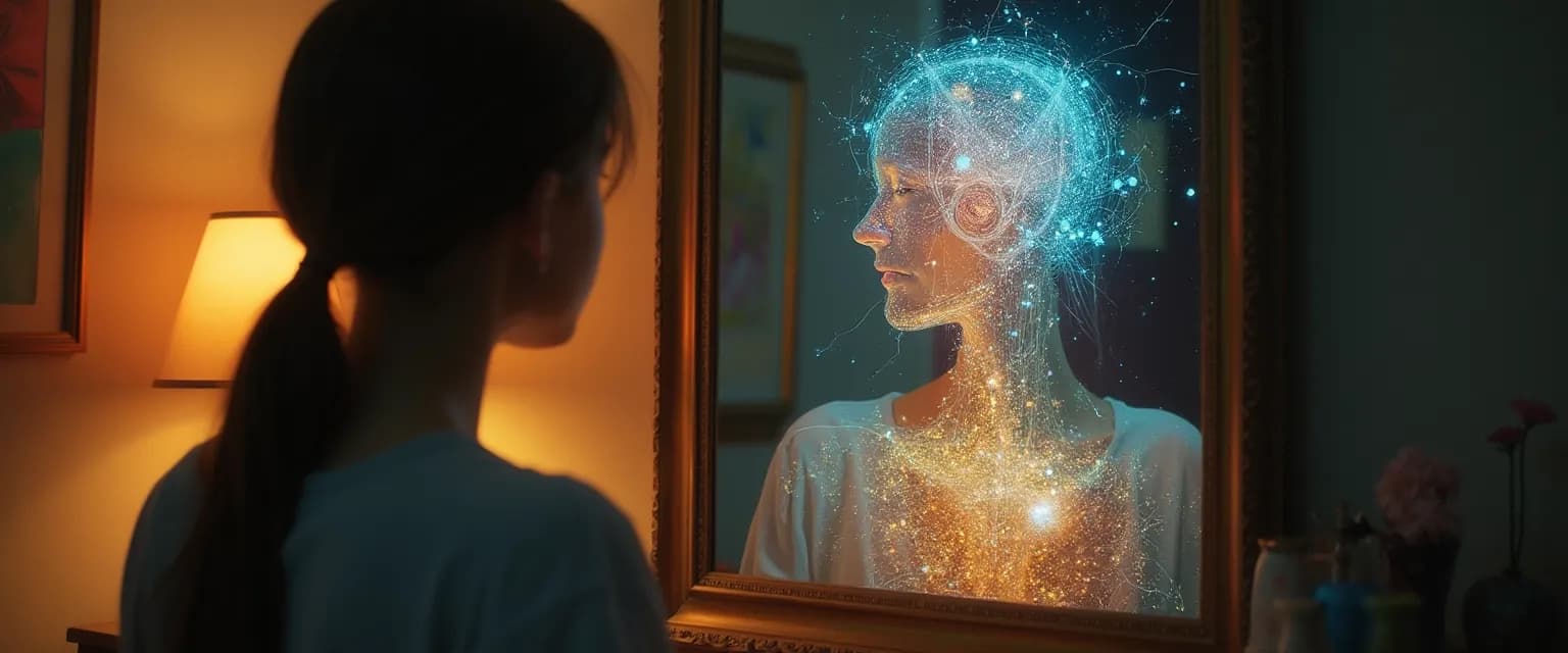 Person developing self-awareness during everyday activities like commuting and meal preparation