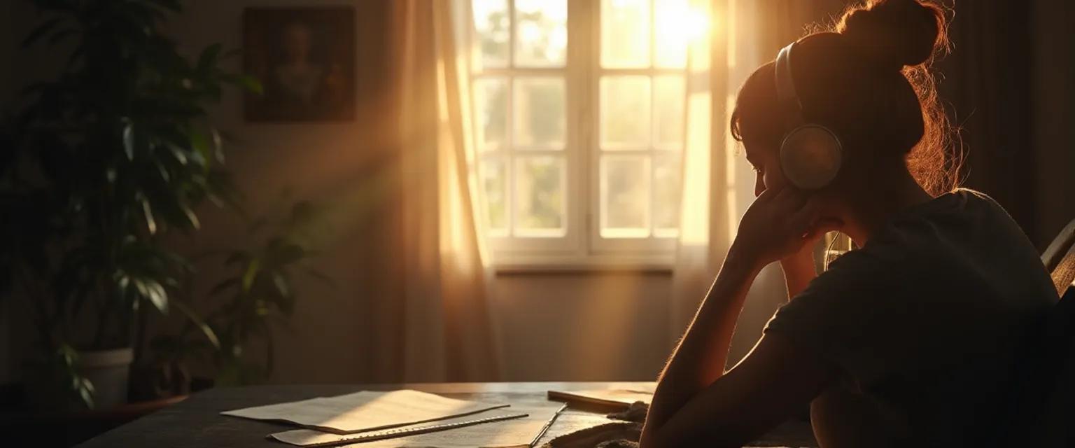 Person creating a healing playlist to process breakup sad feelings and emotions