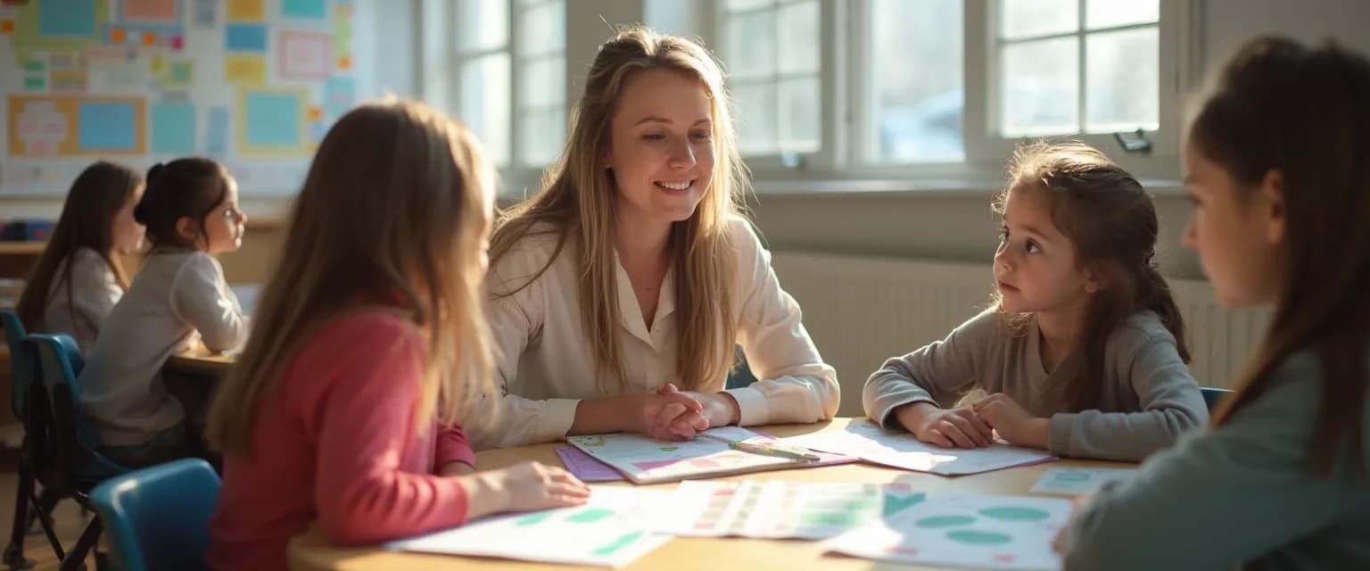 Teacher facilitating self-awareness activities while promoting self-awareness in the classroom