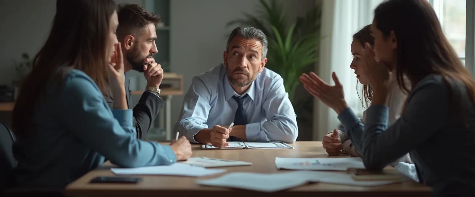 Professionals demonstrating emotional smartness during a high-pressure business meeting
