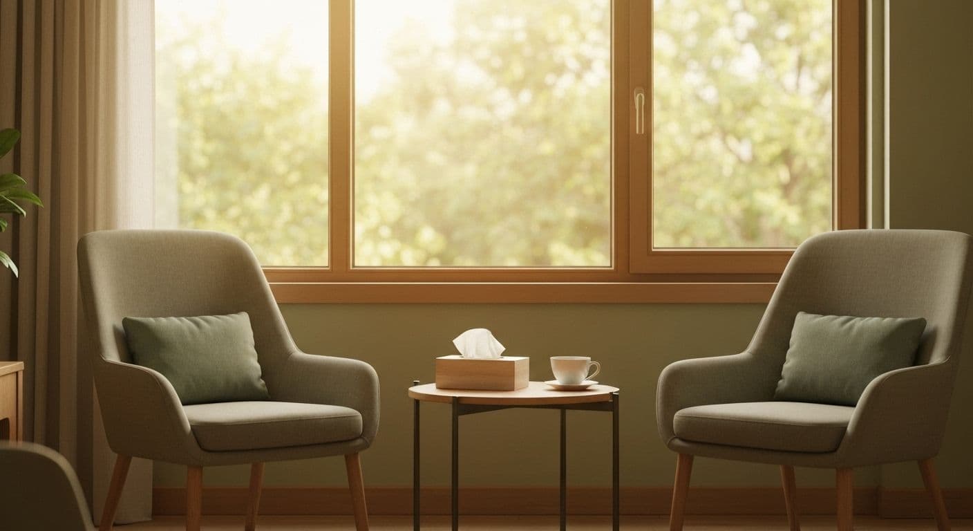 Person finding emotional support through therapy after heartbreak with professional guidance