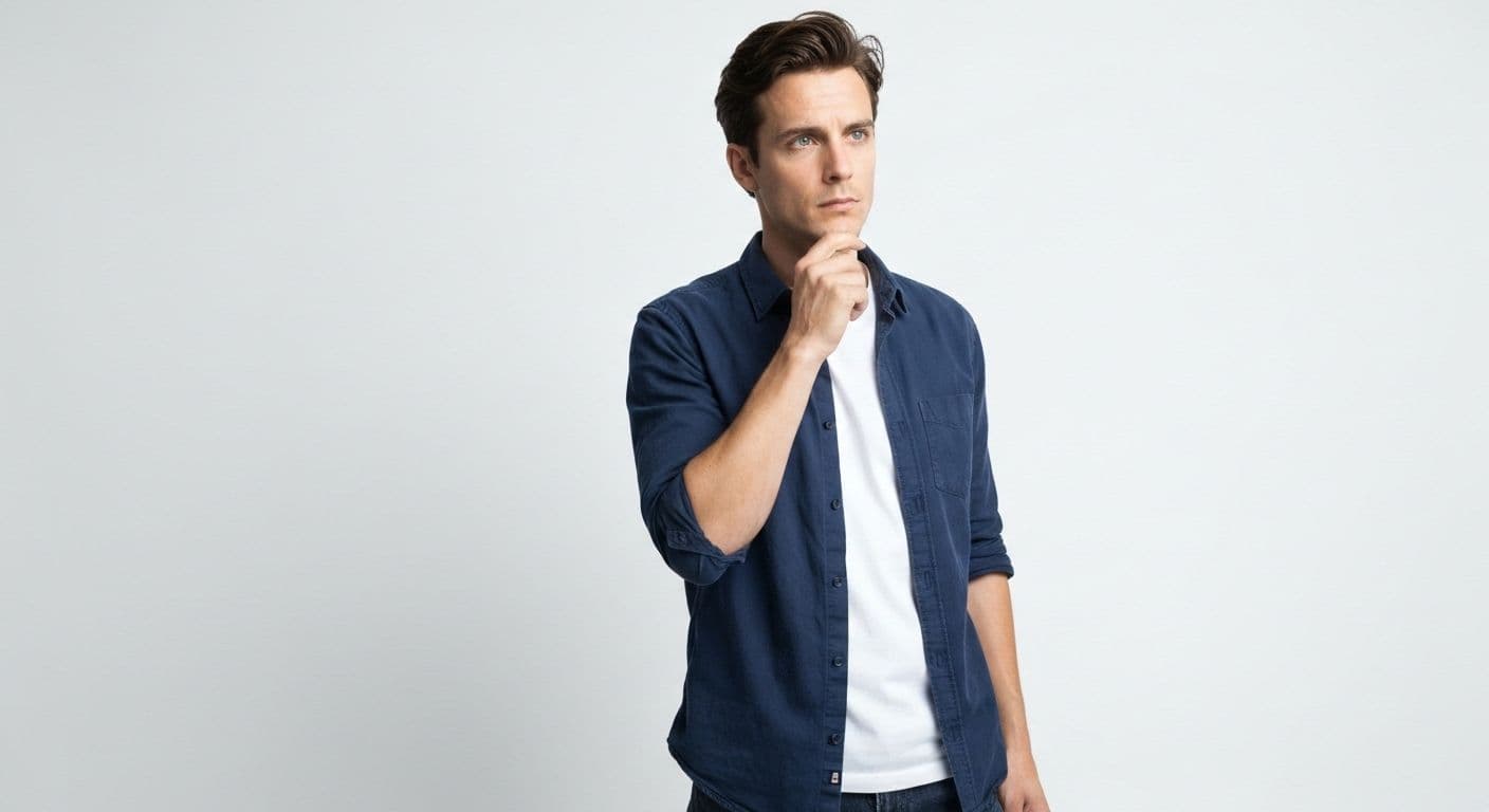 Person in their 30s reflecting thoughtfully while growing self-awareness through mindful practices