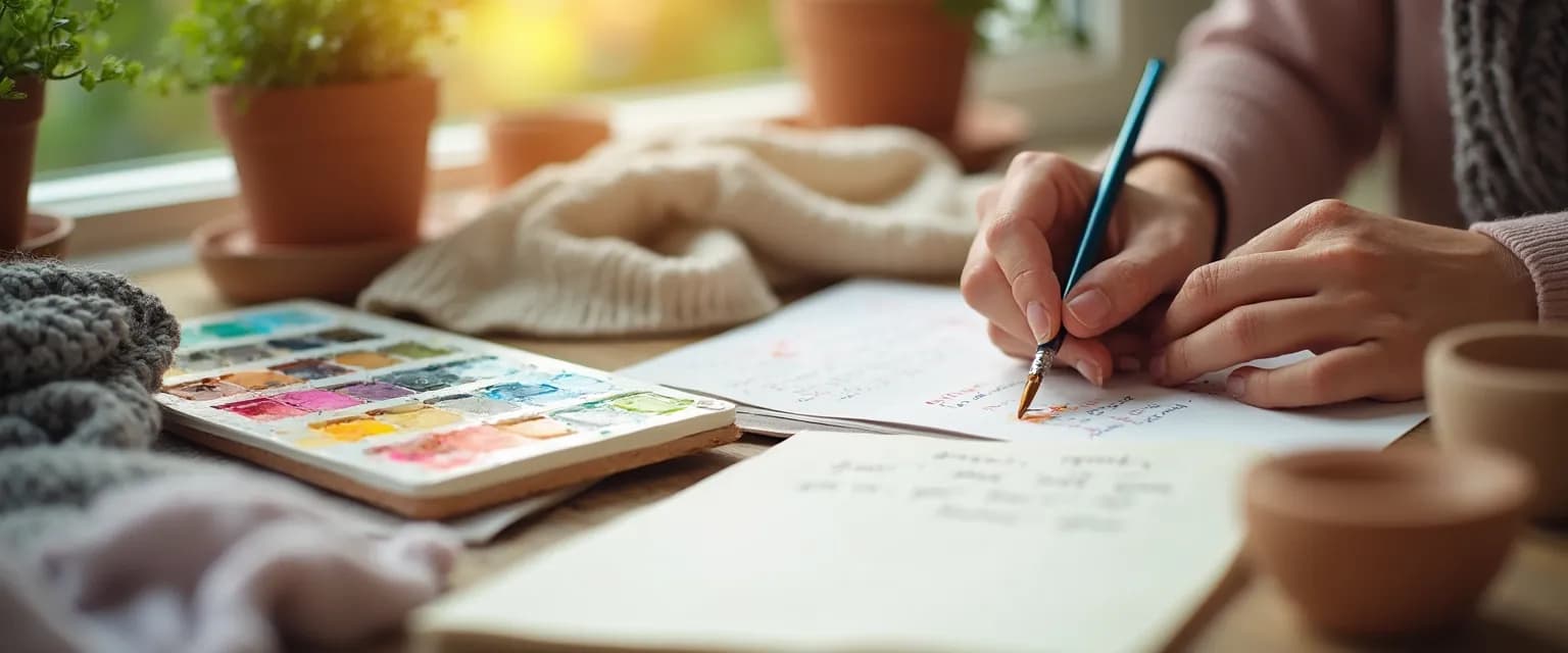 Person engaged in creative hobby while healing from heartbreak