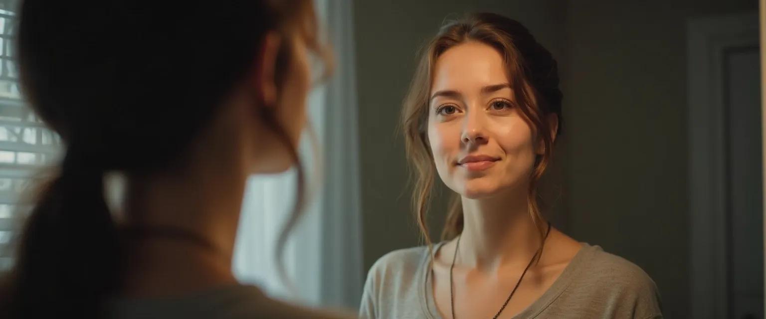 Person practicing Mark Manson's self-awareness techniques while maintaining positive self-esteem