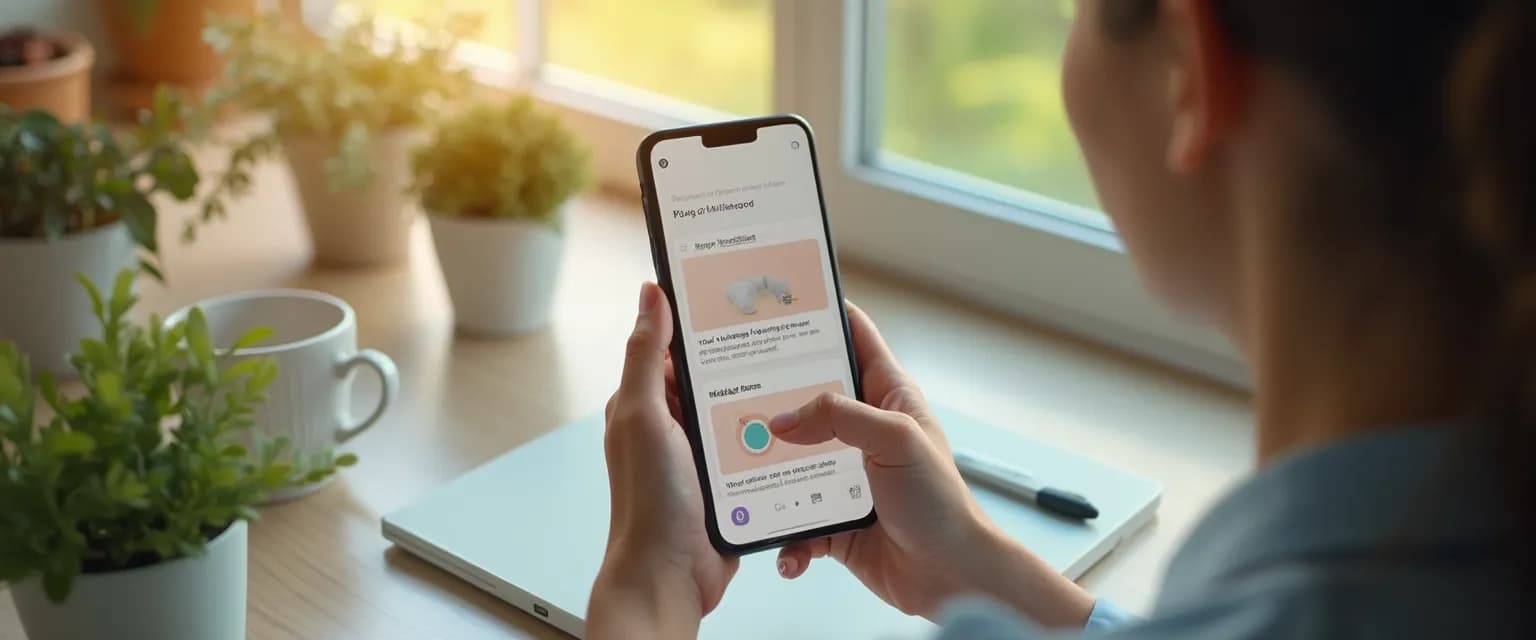 Employee using a mental wellness app during work break to reduce stress