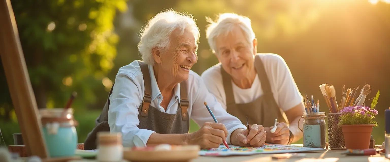 Senior couple overcoming procrastination in retirement activities by actively engaging in a new hobby together