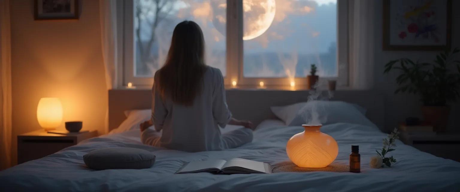 Woman practicing evening rituals for reprogramming her subconscious mind before sleep