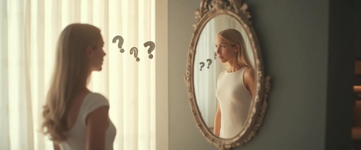 Person asking mirror questions to increase personal confidence and self-awareness