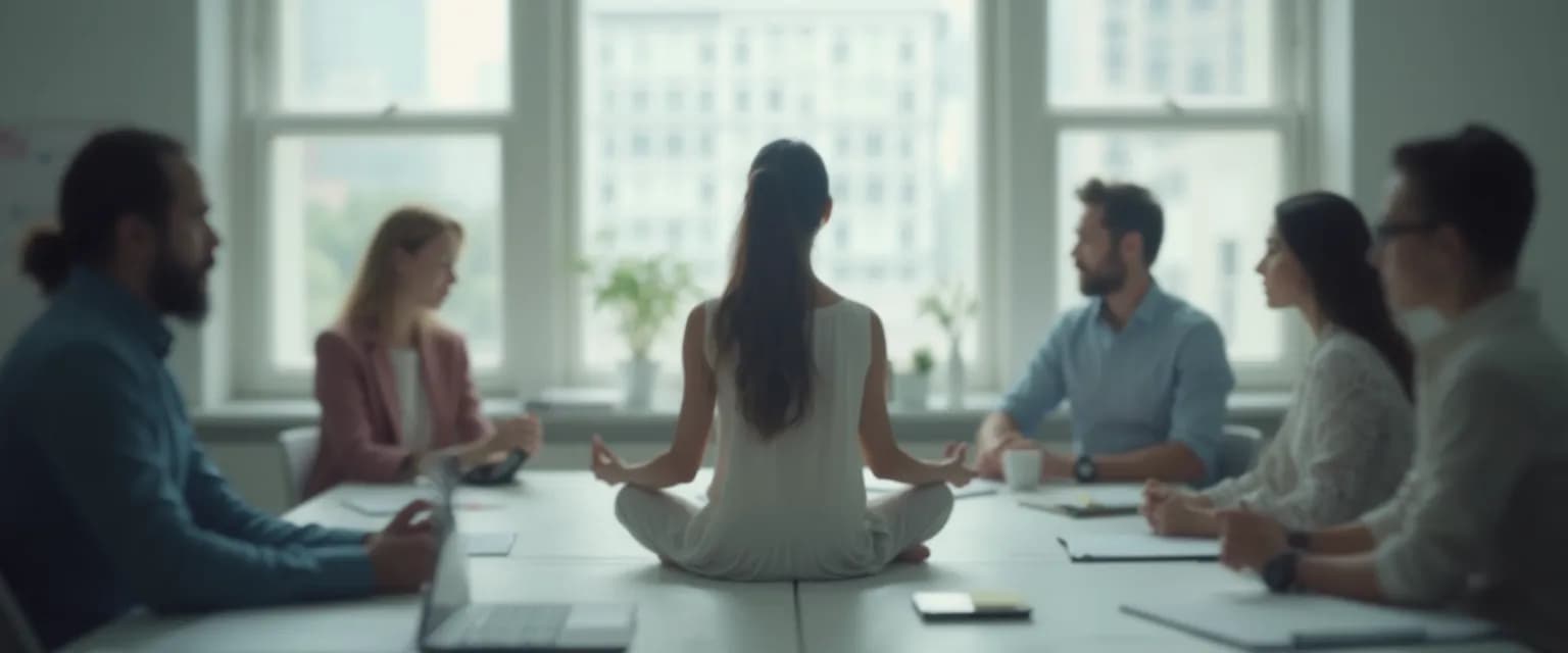 Professional demonstrating self-awareness at the workplace during a high-pressure meeting