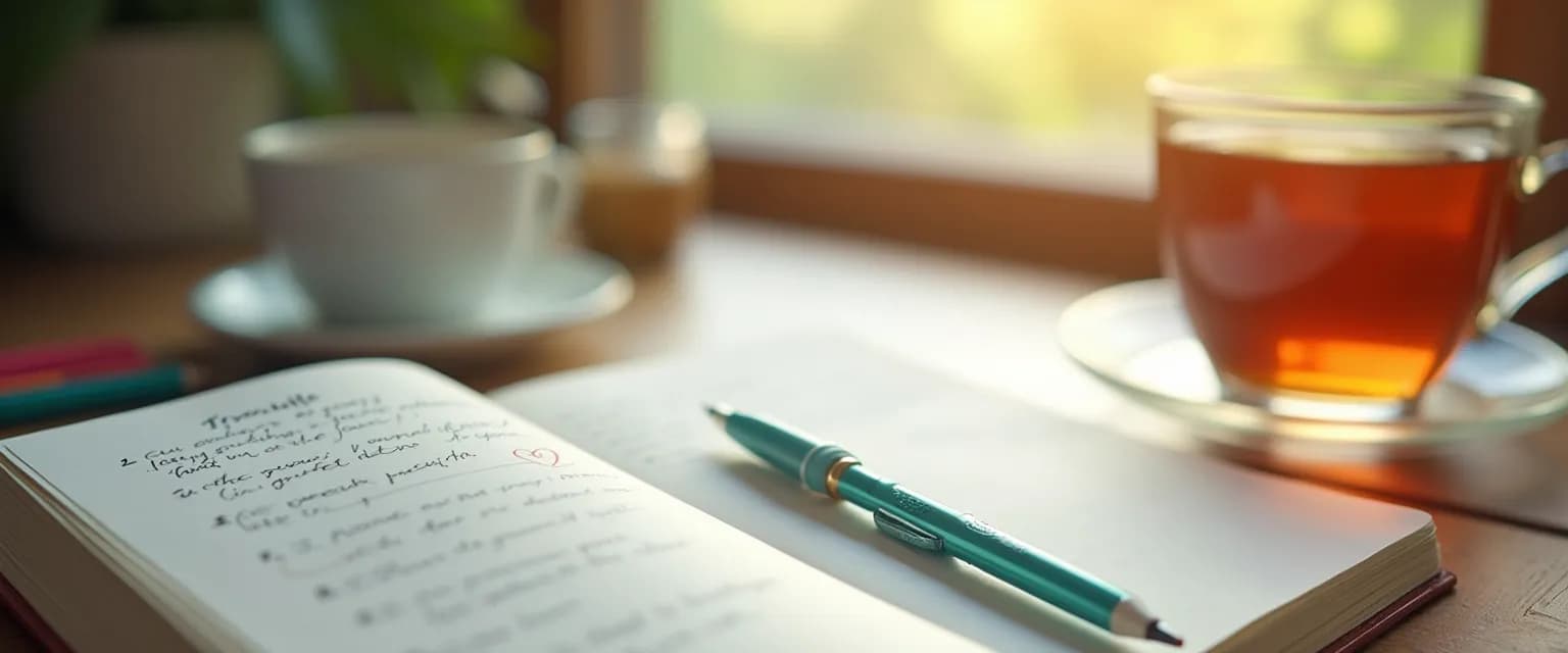 Person writing in their happy life journal with a smile