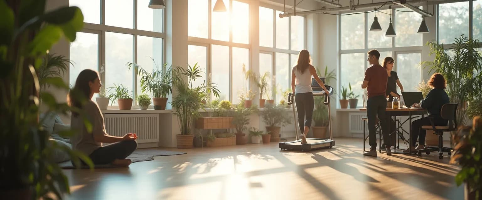 Employee wellbeing initiatives team meeting with engaged staff