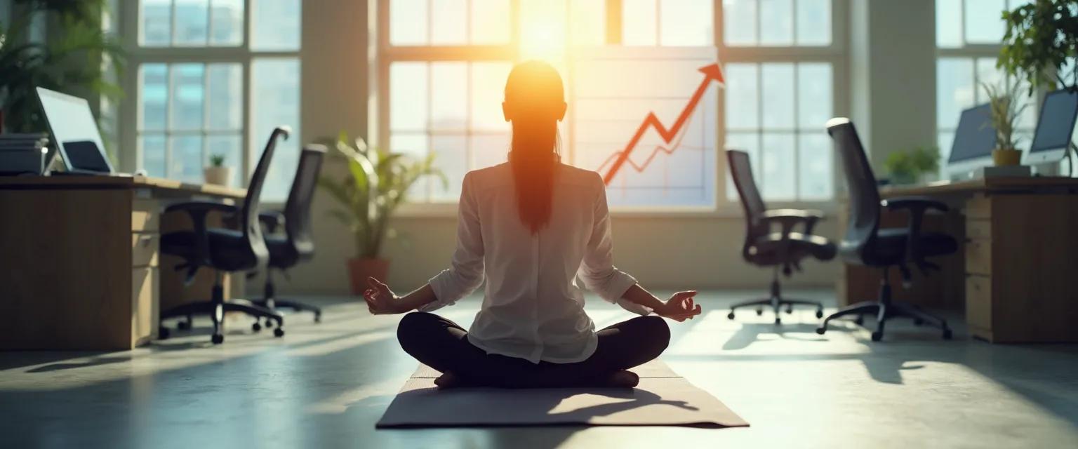 Professional using conscious self-awareness techniques during workplace meeting