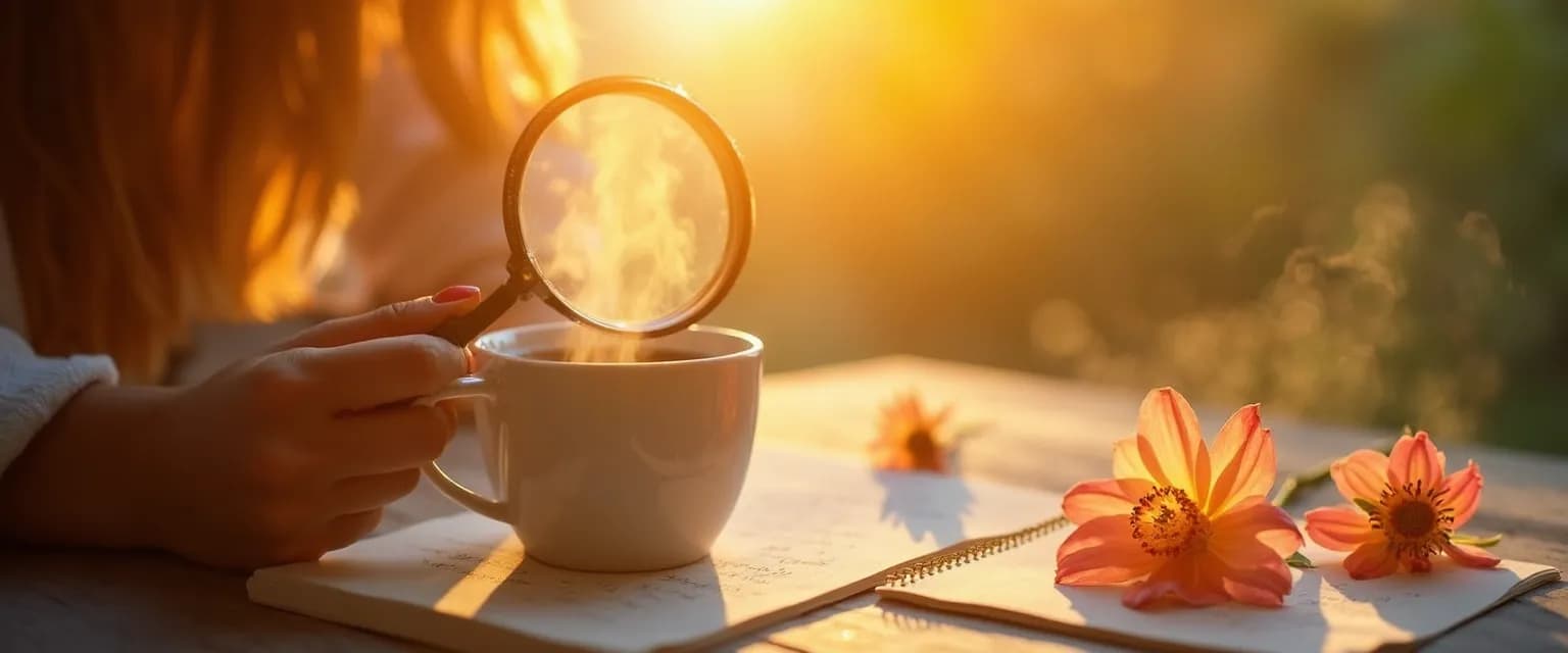 Person using magnifying glass to find joy when nothing makes me happy
