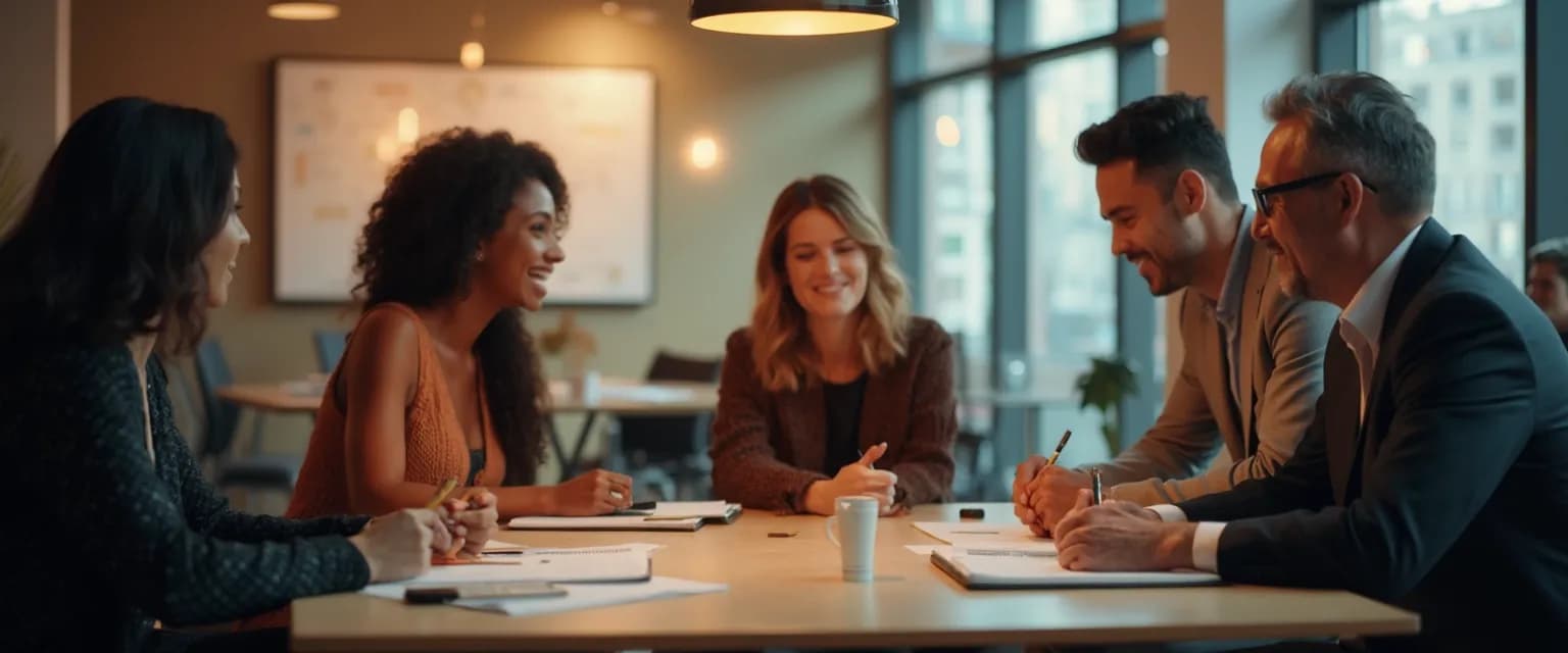 Manager practicing emotional intelligence and leadership training exercises with team members