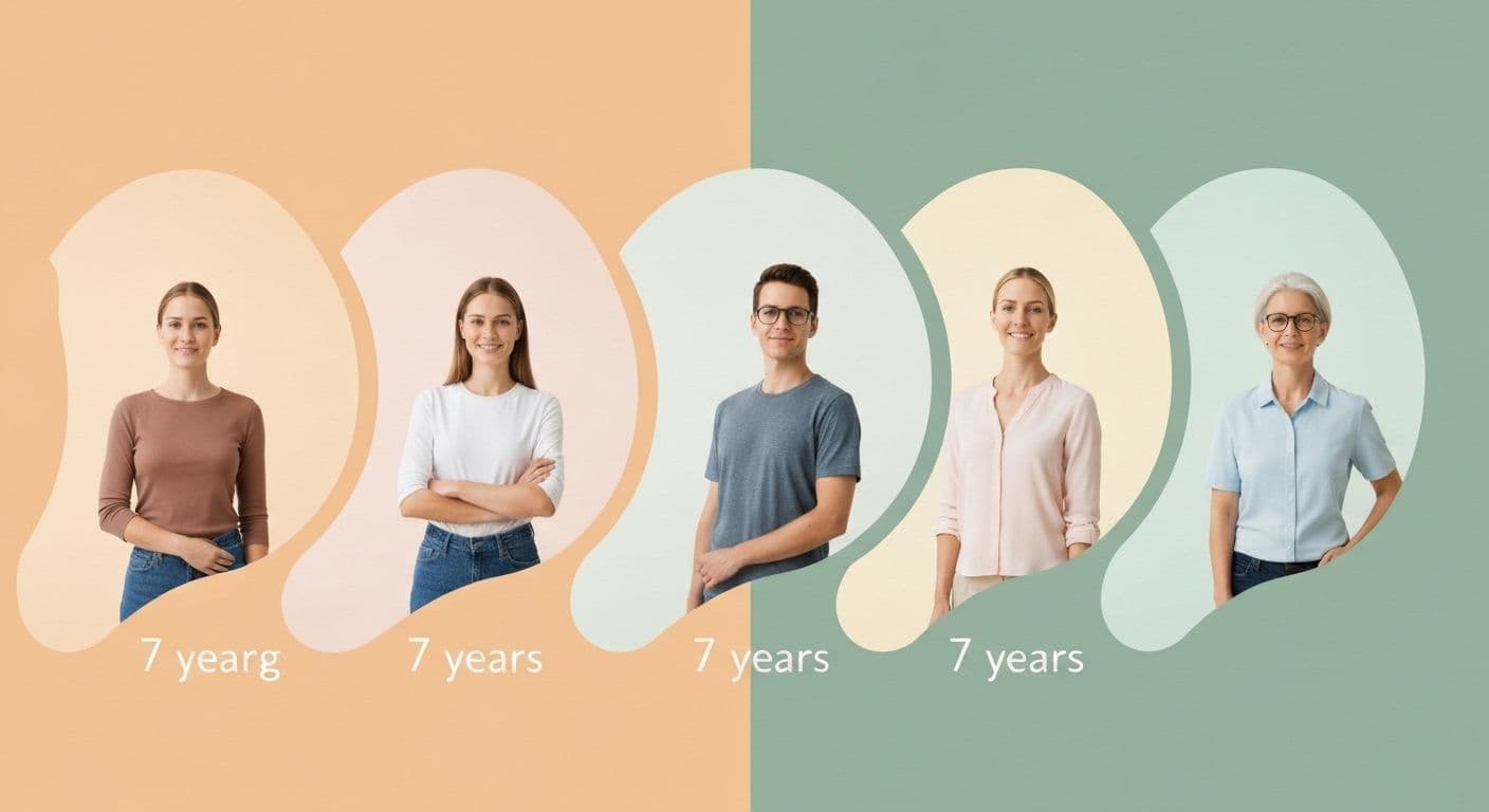 Person reflecting on self identity and self awareness evolution through different life stages and transformations