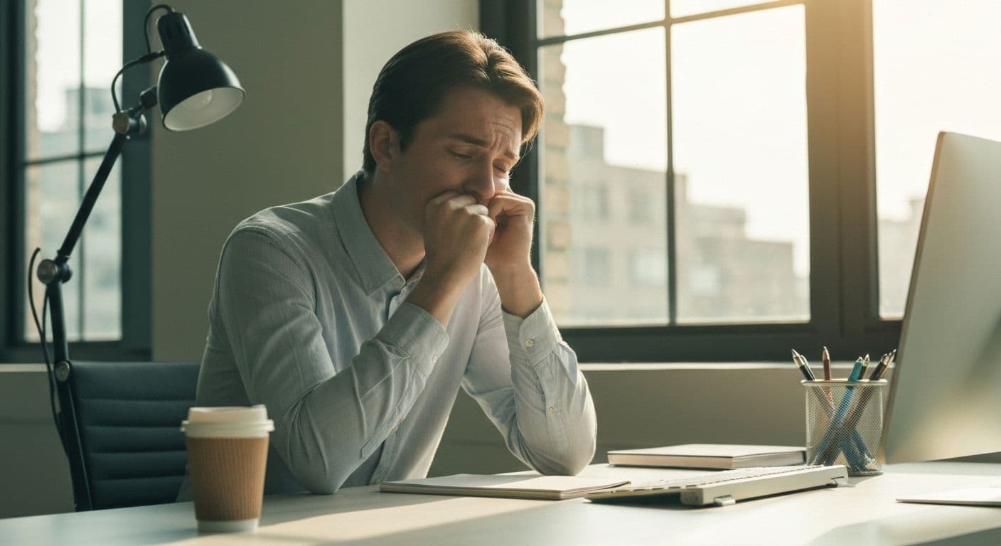 Person feeling refreshed and alert at desk with natural light, demonstrating how to energize your mind during afternoon work hours