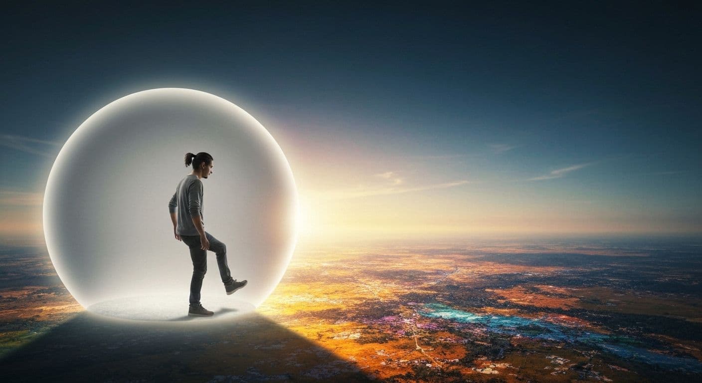 Person stepping outside comfort zone circle toward mindset growth and personal development opportunities