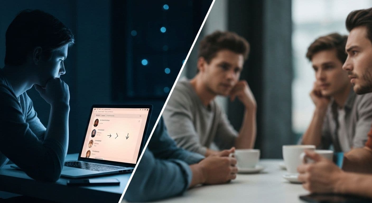 Person finding helpful advice for getting over a breakup reddit communities on smartphone at night