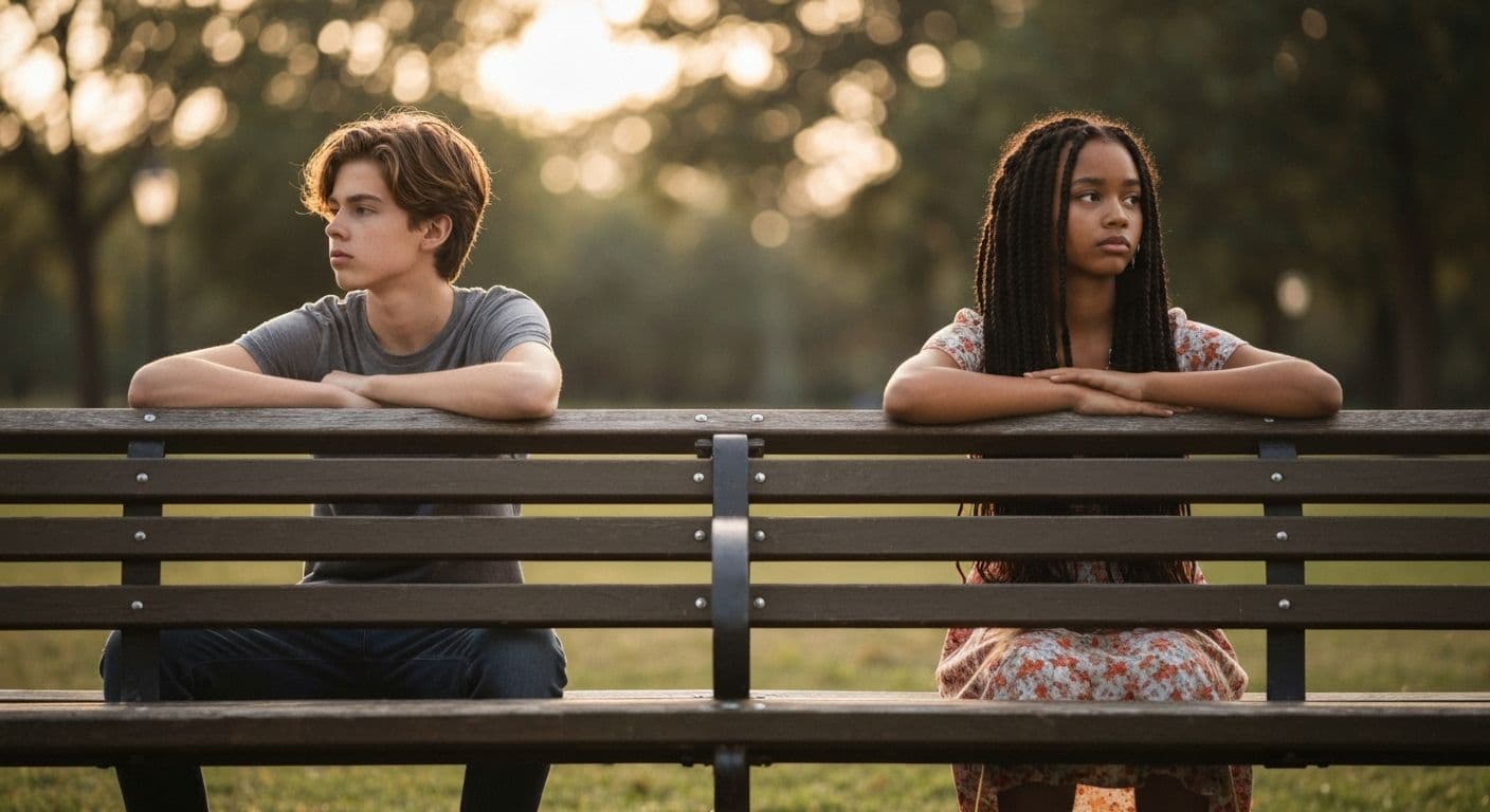 Teen couple having serious conversation about teenage breakups and getting back together decisions