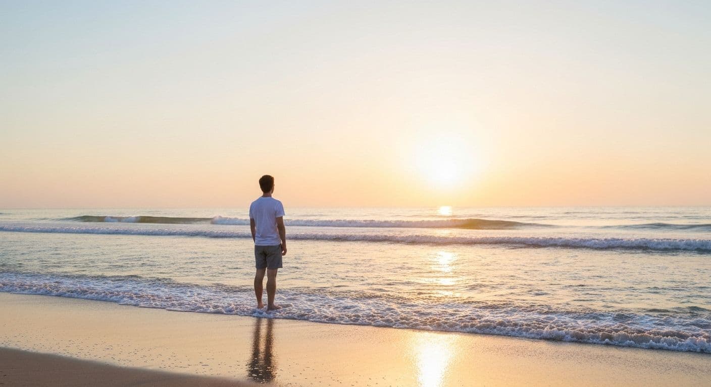 Person reflecting peacefully on falling in love after heartbreak with genuine emotional readiness